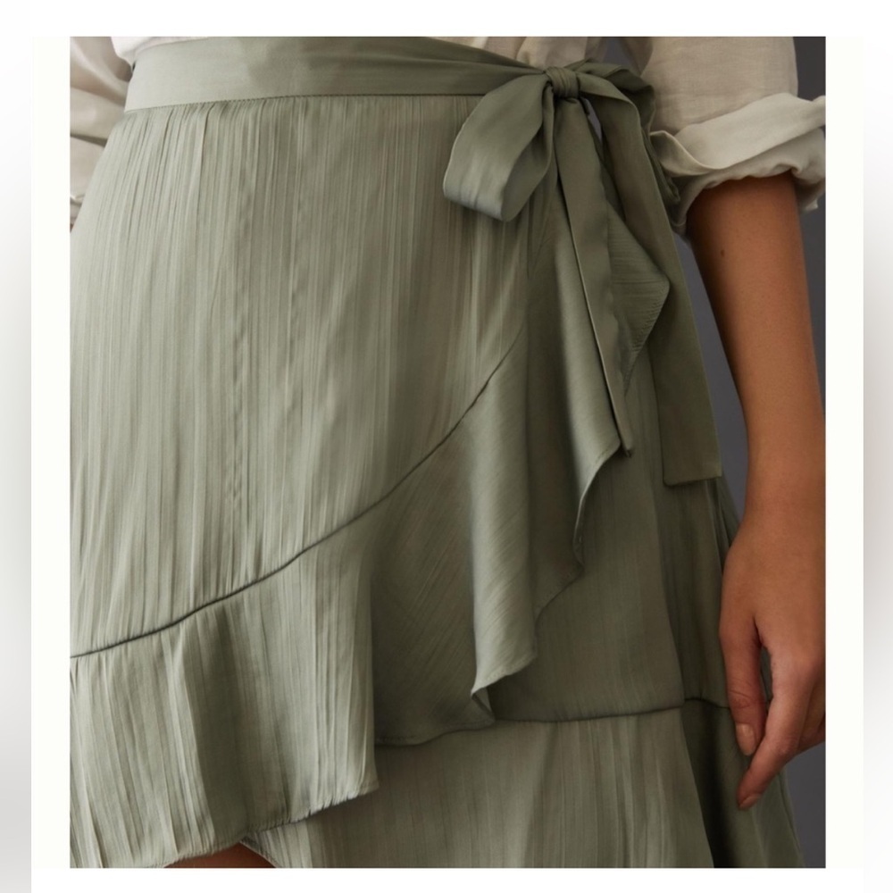 Maeve Anthropologie Ruffle Mini Skirt Moss Green Size XXS preloved - Picture 8 of 13